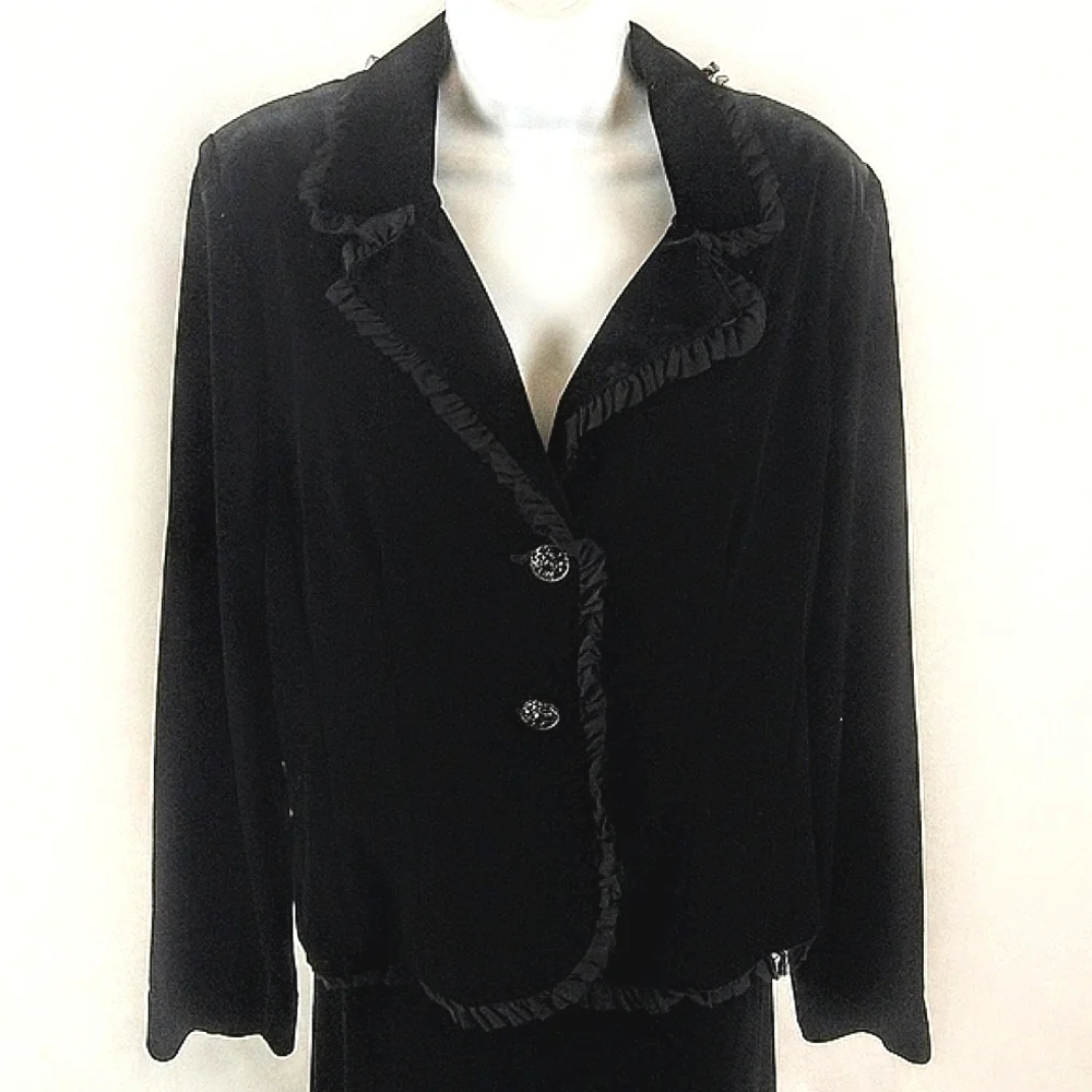 Xscape by Joanna Chen two piece special occasion black velour Jacket and Skirt
